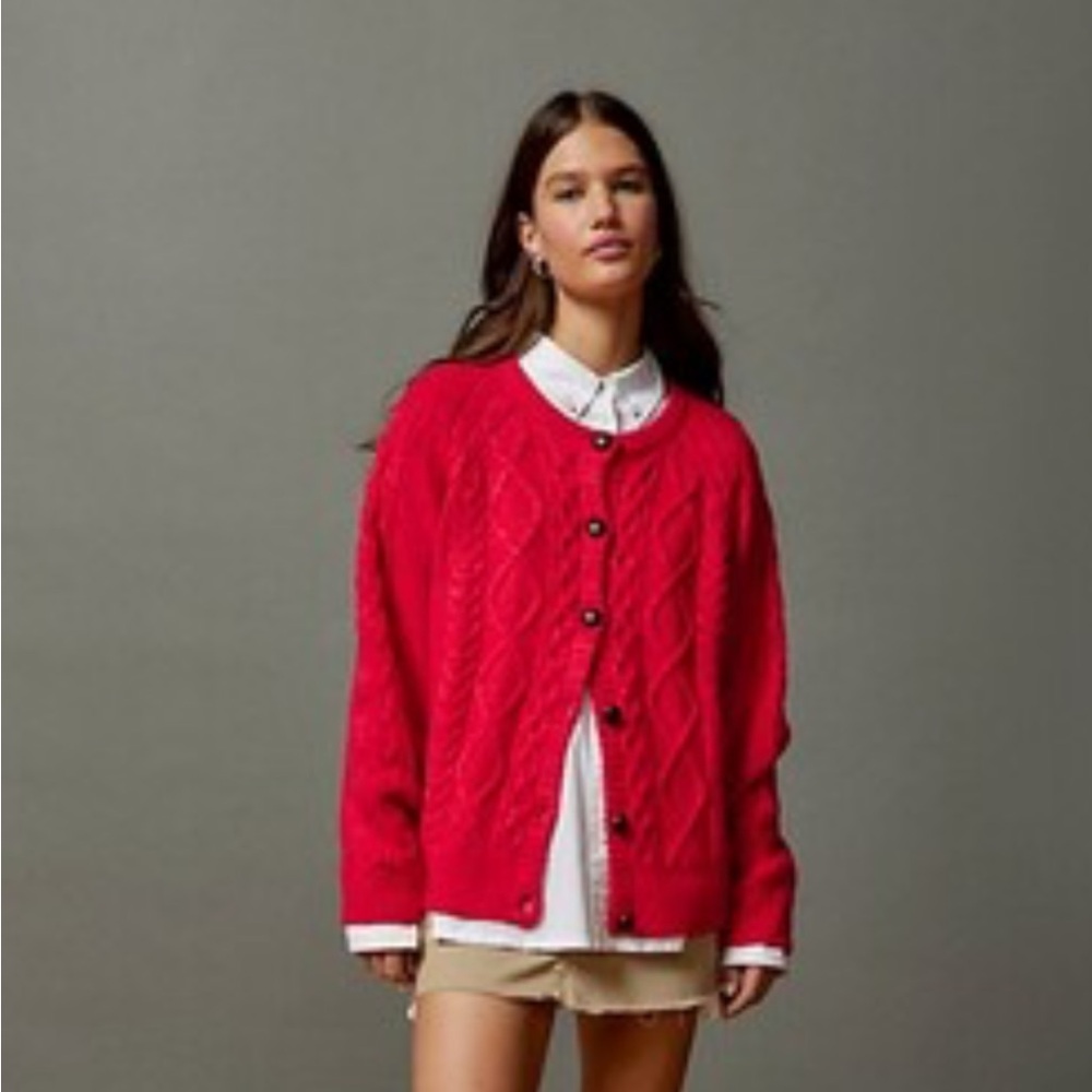 BDG oversize red cable cardigan